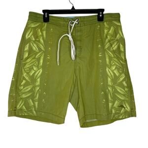 Tommy Bahama Swim Trunks Shorts Olive Green Leaf Tropical Drawstring Mesh Relax